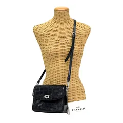 コーチ COACH キャシー クロスボディ 19 クロコダイル エンボスド レザー クロコ 型押し CP138 2WAYバッグ ショルダーバッグ 肩掛け トップハンドルバッグ ハンドバッグ レディース ブラック 正規品 新品同様 中古 mbk07001
