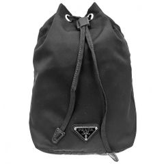 プラダ ポーチ レディース トライアングルロゴ 巾着 小物入れ PRADA 1N0369 ナイロン レザー ブラック 黒 シルバー金具 美品【中古品】