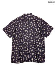 古着 前開き 総柄 シルク100％ 半袖 シャツ こげ茶 (ttu2506032)