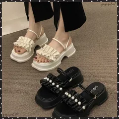 フリルサンダル厚底パールサンダル2way ギャザーベルトサンダル スクエアトゥ コンフォートサンダル 美脚脚長 大人可愛いサマーサンダル お洒落夏靴 フェミニン リゾートサンダル海 ミュールサンダル夏 履きやすい疲れない