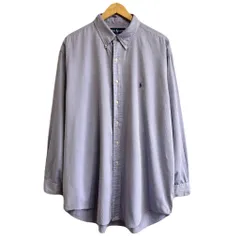 Ralph Lauren ラルフローレン YARMOUTH ボタンダウンシャツ ヘリンボーン コットンシャツ 長袖シャツ ワンポイントロゴ 刺繍 白×紫 No.H318