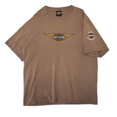 XLサイズ USA製 古着 ハーレーダビッドソン Harley Davidson Tシャツ ウイング ボロ グランジ 刺繍 ブラウン