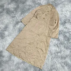 【良品】  ロングワンピース  シャツワンピース  総柄  (F)  個性的  レトロ  レディース  ベージュ系  明るい薄茶色【送料無料】