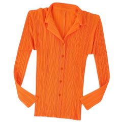 極美品✨PLEATS PLEASE プリーツ　ノーカラー　イエロー　長袖 極美品✨PLEATS PLEASE サイズ4 襟付き プリーツブラウス 黄色長袖