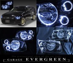 M35 ステージア 前期 6連LEDイカリング＆インナーブラック塗装 仕様 純正加工品 ドレスアップ ヘッドライト 左右セット キセノン HID