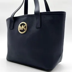 ?格安? MICHEAL KORS マイケルコース トートバッグ ハンドバッグ  MKロゴ ゴールド金具 ロゴ型押し 総柄 サフィアーノレザー レディース ネイビー 紺色