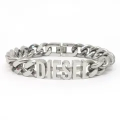 DIESEL ディーゼル 喜平チェーン ロゴプレート ブレスレット ステンレス シルバー ※中古