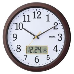 【特価商品】ディアタイム アナログ 32.5cm 日付 ダークブラウン 曜日表示 静音 掛け時計 連続秒針 ランデックス(Landex) YW9142DBR