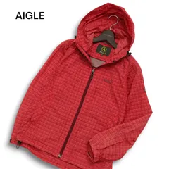 AIGLE エーグル 通年★ チェック柄 ナイロン ジップ パーカー ジャケット ウインドブレーカー Sz.XS メンズ アウトドア 赤