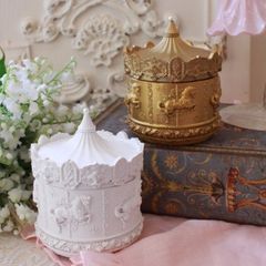 カルーセル ジュエリーボックス 小物入れ ジュエリーケース ゴールド ホワイト メリーゴーランド 回転木馬 ロココ調 姫系 可愛い アンティーク風 シャビーシック 韓国インテリア アンティーク調 フレンチカントリー
