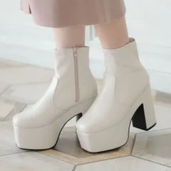 夢展望公式 [新品未使用] 厚底ストレッチショートブーツ [エクリュ(スムース)] 他カラー別ページ有 newlyme ブーツ ブーティ・ショートブーツ 532920-02