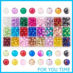 【在庫処分】PandaHall 8mm ガラスビーズ ビーズ 約600個 24色 ラウンド クラックビーズ 透明 カラフル アクセサリーパーツ レジン 封入 手作り用品 DIY用 材料 ブレスレット ネックレス ジュェリー 手芸用品 ハンドメイド