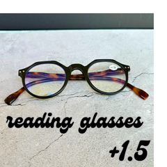 1.5老眼鏡メガネ眼鏡 メンズレディース クラウンパント ヴィンテージ クラシック 黒縁 ブラック べっ甲 レオパード レトロ ボストン ハーフ おしゃれお洒落 個性的 多角形シニアリーディンググラス ウェリントン プルーライトU コンパクト小さめ 男性女性