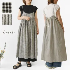 ＊【新品】【ina イナ】後ろリボン キャミソール ワンピース (252119)レディース 春 夏 ロング  リネン 綿 麻 日本製 ジャンパースカート Aライン フレア ゆったり 体型カバー 大人可愛 ナチュラル 服 30代 40代 50代 60代 セール