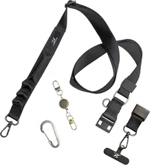 CHOOSEWAY スマホショルダーストラップ スマホストラップ 斜めがけ 首掛けストラップ 長さ調節可能 ワンタッチ ネックストラップ 落下防止 忘れ物防止 鍵 キーホルダー カラビナ付き 伸縮キーホルダー付き ストラップシート付( ブラック)