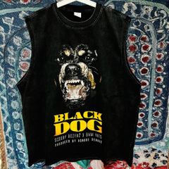 DOG ウォッシュ加工 ノースリーブ 夏 半袖 メンズ 新品 黒 ロック レトロ 個性的 奇抜  攻め 前衛的 ビンテージリプリント vintage riprint 古着 Rottie タンクトップ Tシャツ 夏 新品 お洒落 ジム 筋トレ トップス