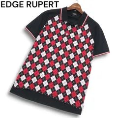EDGE RUPERT ルパート 春夏 ロゴ刺繍★ ラグラン 切替 アーガイル柄 半袖 ポロシャツ Sz.L メンズ 黒のサムネイル