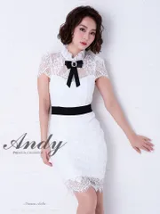 ホワイト SALE [OK2540-W-2201]【ANDY/アンディ】ハイネック/ 総レース/ リボン/ 半袖/ 袖あり/ タイト/ ミニドレス / キャバドレス/ ワンピース/ パーティードレス