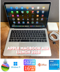 ［新品バッテリー］Apple MacBook Air 13inch 2018/Core i 5 1.6GHz/16GB/SSD512GB/Windows11/Office 2024/432