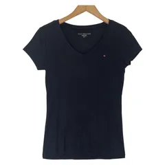 TOMMY HILFIGER トミーヒルフィガー Vネック ロゴ刺繍半袖Ｔシャツ sizeS/P/ブラック
