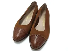 ■美品■ Salvatore Ferragamo フェラガモ レザー×リザード型押しレザー パンプス サイズ4 (約21.5cm) 靴 シューズ ブラウン系 DI1642