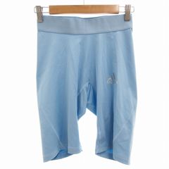 アディダス adidas ALPHA SKIN 美品 TEAM ショートタイツ スポーツウエア レギパン ハーフ イージー ロゴプリント O L 水色 CW9465 /HD 1111