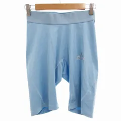 アディダス adidas ALPHA SKIN 美品 TEAM ショートタイツ スポーツウエア レギパン ハーフ イージー ロゴプリント O L 水色 CW9465 /HD 1111