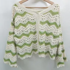 ◇ ⊂ RETROGIRL レトロガール クロシェ 長袖 カーディガン サイズF ホワイト グリーン レディース E  【1506110006820】