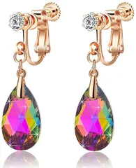 CHLOEOS イヤリング レディース 人気 水滴 華奢 元素採用 k18金 大人 可愛い 揺れる 金属アレルギー対応 ノンアレルギー マルチレッド( マルチカラーレッド)