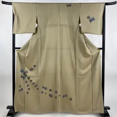 小紋 更紗 山岡古都 草根木皮染 浜ちりめん 栗梅色 正絹 反物 反物 逸品 小紋 山岡古都 落款有 草根木皮染 花唐草 縮緬 山吹