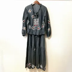 #anc ピンクハウス PINKHOUSE セットアップ ツーピース グレー系 デニム調 くま ロング リボン 美品 レディース [964427]