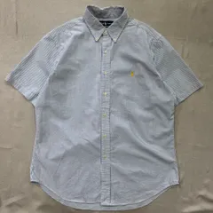 Ralph Lauren ラルフローレン ボタンダウン ストライプ柄 半袖シャツ 水色×白×黄色 Lサイズ No.E662