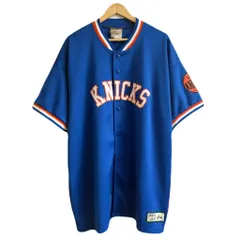 NBA HARDWOOD CLASSICS ニューヨークニックス NY KNICKS バスケ Majestic ジャージ 半袖 スナップボタン 青×白×オレンジ No.G493のサムネイル