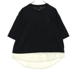 美品 adidas アディダス ワンポイントロゴ 半袖 レイヤード風 Tシャツ M ブラック レディース 古着