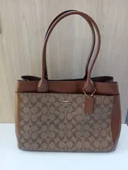【美品】 COACHコーチ シグネチャー トートバッグ F31475 PVC×レザー 茶ブラウン ショルダーバッグ 肩掛け かばんバッグ 現状品