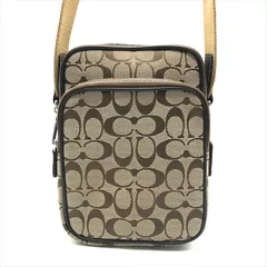 美品 COACH コーチ シグネチャー キャンバス レザー ショルダー バッグ ブラウン a4470