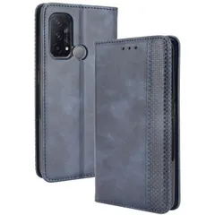 OPPO Reno5 A ケース 手帳 リノ5a  チェック柄 合革 レトロ 手帳 ケース 【Color】 ネイビーのサムネイル