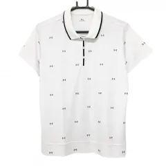 【美品】アンダーアーマー 半袖ポロシャツ 白×グレー ロゴ総柄 レディース XL ゴルフウェア UNDER ARMOUR