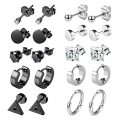 【特価商品】イヤリング スタッドピアス 黒ピアス ステンレス ステンレス 金属アレルギー対応 ピアス フープ リング 両耳用 YUWENW スタッドピアス 10ペアセット