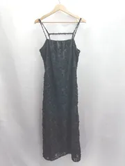 ◇ ⊂ titivate キャミワンピ フリンジ ジャガード ノースリーブ ロング ワンピース サイズL ブラック レディース E  【1503310003741】