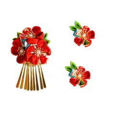 【特価商品】浴衣飾り 和装小物 お花髪留めクリップ レッド 七五三 成人式髪飾り お宮祭り和の髪飾り ヘアアクセサリー 3枚セット ヘアアクセサリー結婚式 和装 浴衣 ヘアピンおしゃれ 髪飾り 髪留め お祝いギフト… OuJyO