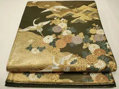 平和屋着物▼六通柄袋帯　唐織　錦秀松鶴文　金糸　正絹　逸品　CAAX8718dy