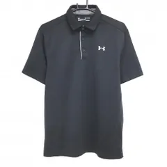【超美品】アンダーアーマー 半袖ポロシャツ 黒 ロゴグレー ボーダー調織生地 メンズ SM/P/CH ゴルフウェア UNDER ARMOUR