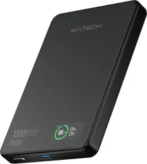 MATECH Qi2 モバイルバッテリー マグセーフ 超薄型 小型 軽量(薄さ12.9mm, 10000mAh)【MagSafe対応マグネット式/最大出力15W ワイヤレス/タイプC PD22W/iPhone12~16対応】(MagOn Prime ブラック)