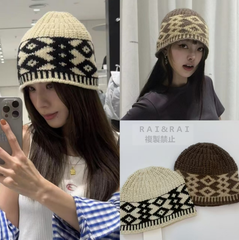 人気  韓国 ロウ クラシック 帽子 キャップ  LOW CLASSIC  ニットキャップ ビーニー JACQUARD BUCKET BEANIE カジュアル  バケットハット 防寒対策 秋冬 アイボリー ブラウン 2色