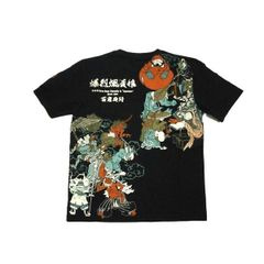 爆裂爛漫娘 エフ商会 半袖 Tシャツ RMT-342 和柄 抜染プリント "妖怪 百鬼夜行" ブラック
