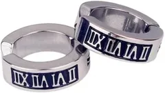 AREUM イヤーカフ 両耳 ローマ数字 ブラック 黒 シルバー メンズ フェイク ピアス穴不要 かっこいい リング フープ ２つ入り(シルバー,  中)