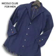 NICOLE CLUB FOR MEN ニコルクラブ フォーメン 襟ワイヤー★ 7分袖 イタリアンカラー ストライプ シャツ Sz.46 メンズ 紺