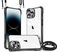 【特価セール】ショルダー ケース ケース ケース ショルダー ネックストラップ 織りストラップ付き 耐衝撃 斜めがけ 紐付き 携帯 メッキ加工 縦/横 TPU 軽量 薄型 透明 新型韓国 2WAY 縄掛けケース 斜めかけ 肩掛け カバー Max 長さ調整可能