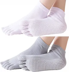 Copeflap ヨガソックス 5本指 ピラティス 靴下 滑り止め 2足セット レディース 指あり(グレーとライトピンク,  Free Size)